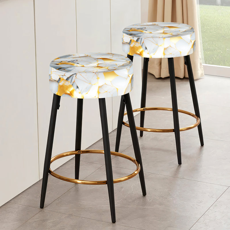 Gilded Gold And White Luxe Marble Opulence Marble Bar Stools Set Of 2